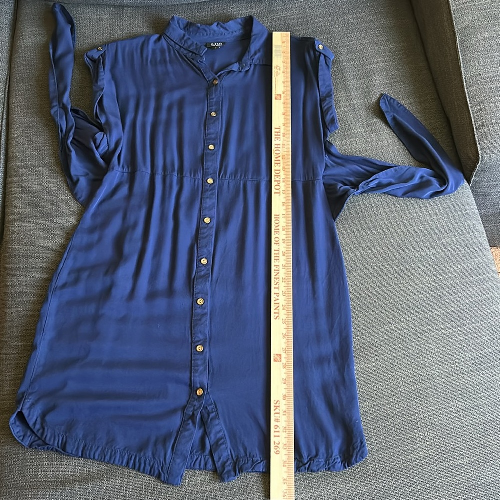 Navy Blue Button-Up Shirt-Dress - Picture 11 of 12
